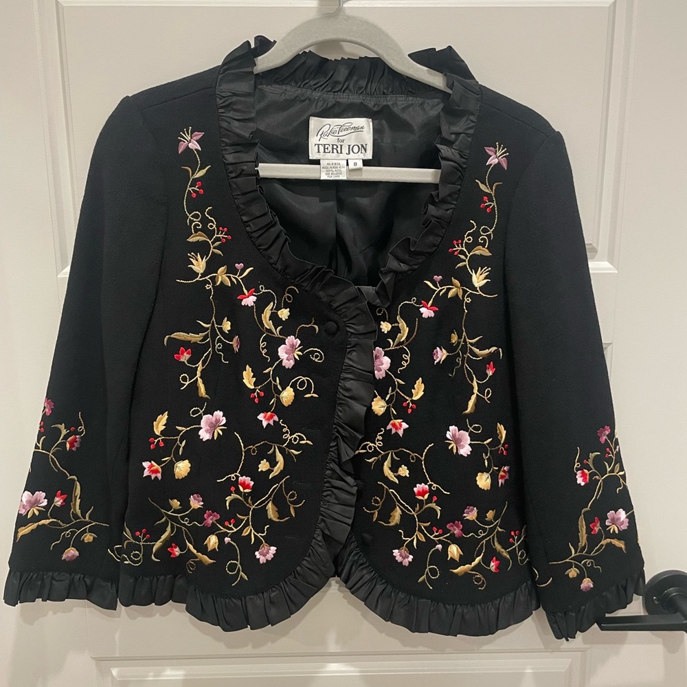 Rickie Freeman for Teri Jon Black Embroidered Wool Jacket
